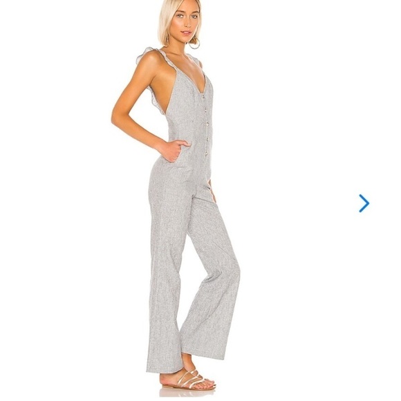 Lovers and Friends Linen Blend Kat Open Back Jumpsuit in Chambray Size Medium - Picture 2 of 14